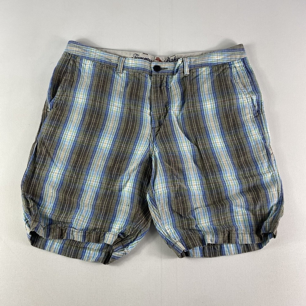 Tommy Bahama Shorts Mens 36 Linen Tencel Blend Plaid Island 9" Inseam